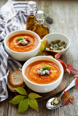 Bowls of pumpkin soup