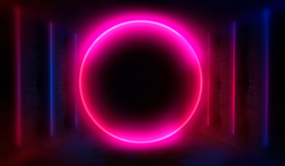 Fototapeta premium Brick wall, background, neon light