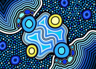 Obraz premium Illustration based on aboriginal style of dot background. Connection concept