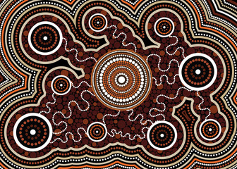 Illustration based on aboriginal style of dot  background. Connection concept