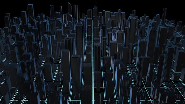 3d render of digital city. Abstract urban background. Skyscrapers town. Urban transportation system.