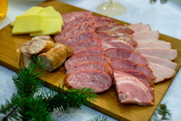 sausage, meat, cheese and vegetables