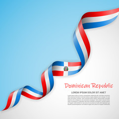 Vector banner in white and blue colors and waving ribbon with flag of Dominicanrepublic. Template for poster design, brochures, printed materials, logos, independence day. National flags