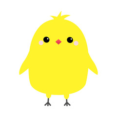 Chicken bird. Happy Easter. Cute cartoon funny kawaii baby chick character. Flat design. Greeting card. Yellow color. White background. Isolated.