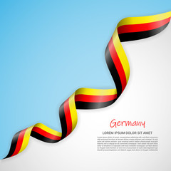 Vector banner in white and blue colors and waving ribbon with flag of Germany. Template for poster design, brochures, printed materials, logos, independence day. National flags