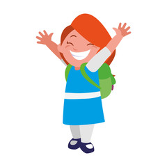 happy little schoolgirl with schoolbag character