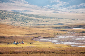 Choom of the nomadic reindeer herders, Yamal, Russia. Top view