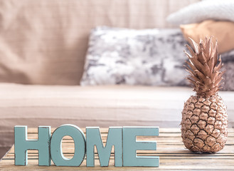 home interior with pineapple on the table