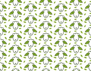 Sheep and leaf seamless vector pattern