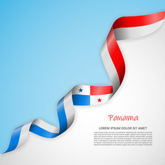 Vector banner in white and blue colors and waving ribbon with flag of Panama. Template for poster design, brochures, printed materials, logos, independence day. National flags