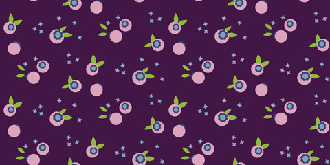 Seamless vector pattern with blueberries on purple background.