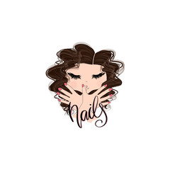 Brunette Hair Girl Manicure Isolated On A White Background Nails Hand Drawn Illustration