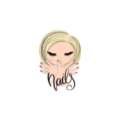 Blonde Hair Girl Manicure Isolated On A White Background Nails Hand Drawn Illustration