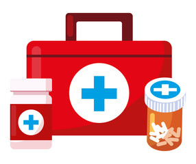 medical kit with medicine icons