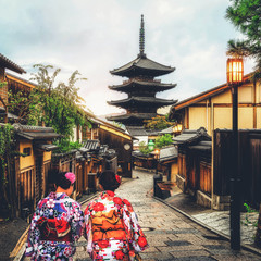 Kyoto, Japan Culture Travel - Asian traveler wearing traditional Japanese kimono walking in...