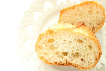 French bread on dish with copy space