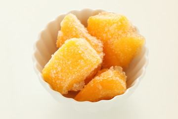 Frozen mango with copy space for healthy food ingredient image