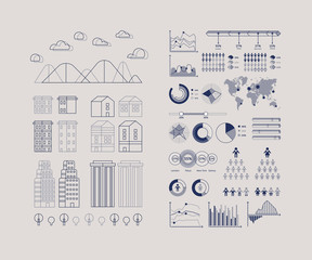 Flat linear city Infographic. Vector town illustration