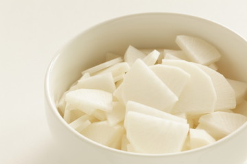 chopped Japanese radish Daikon on bowl