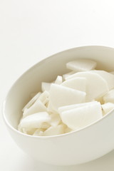 chopped Japanese radish Daikon on bowl