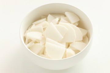 chopped Japanese radish Daikon on bowl