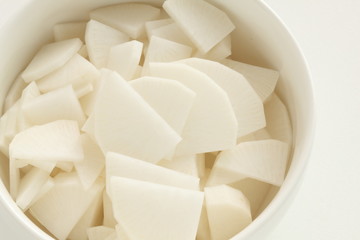 chopped Japanese radish Daikon on bowl