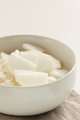 chopped Japanese radish Daikon on bowl