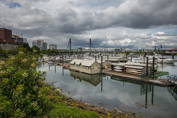 Portland downtown and columbia river