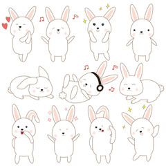 Cute rabbit in many emotion.illistration. EPS10.