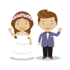 Mestizo newlywed couple in cartoon style Vector illustration