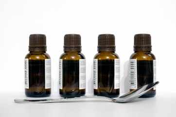 glass bottles with oil