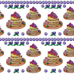 Pancakes with berries seamless pattern