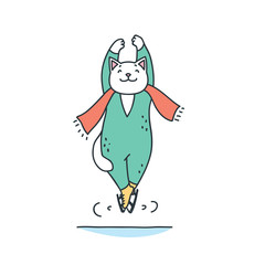 Figure skater cat. Doodle illustration of cute cat skating at ice arena. Vector 8 EPS. © slybrowney