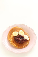 Red bean paste and banana pancake for sweet breakfast image