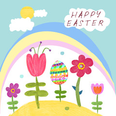Illustration in the naive style Happy Easter.