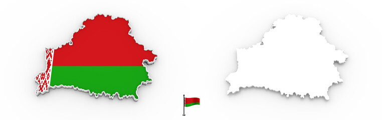 3D map of Belarus white silhouette and flag