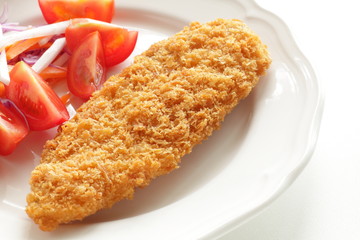 deppr fried fish served with tomato salad for Japanese food image