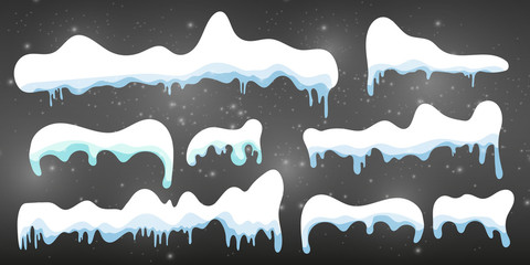 Snow ice. Winter design. Snow and ice. White blue snow pattern. Snow frame decoration isolated on blue background. Christmas, New Year. Frozen ice texture. Snowdrifts. Ice.