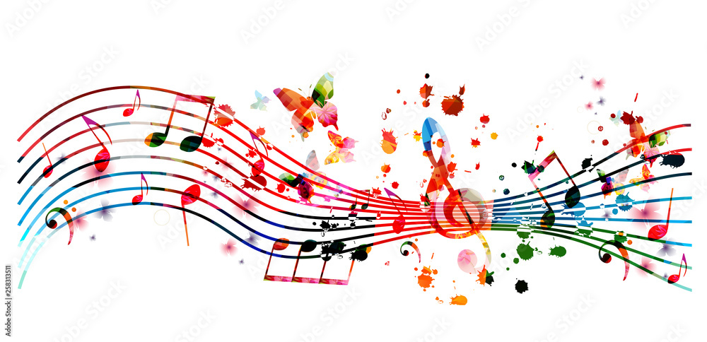 Wall mural music background with colorful music notes vector illustration design. artistic music festival poste - Wall murals
