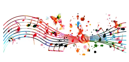 Foto op Canvas Music background with colorful music notes vector illustration design. Artistic music festival poster, live concert events, party flyer, music notes signs and symbols © abstract
