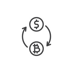 Convert bitcoin to dollar line icon. linear style sign for mobile concept and web design. Dollar and bitcoin money exchange outline vector icon. Symbol logo illustration. Pixel perfect vector graphics