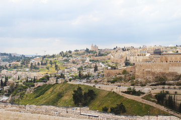 Fototapeta na wymiar Panoramic view on the Jewish Cemetery, Mount of Olives, Jerusalem,Israel