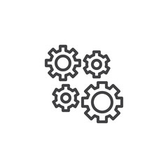 Setting Gears, cogwheels line icon. linear style sign for mobile concept and web design. Cog gears mechanism outline vector icon. Symbol, logo illustration. Pixel perfect vector graphics