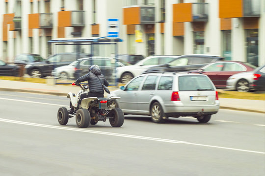 Quad Bike In City Route Speed