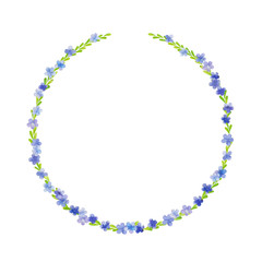 Illustration of a round strip made of blue little flowers and leaves