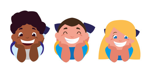 happy little interracial kids characters