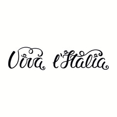 Hand written Italian calligraphic lettering quote Viva l Italia, Long live Italy. Isolated objects on white background. Vector illustration. Design element for poster, banner, greeting card.