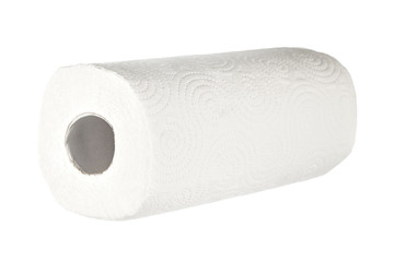 Roll of toilet paper on white background