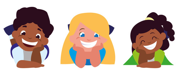 happy little interracial kids characters