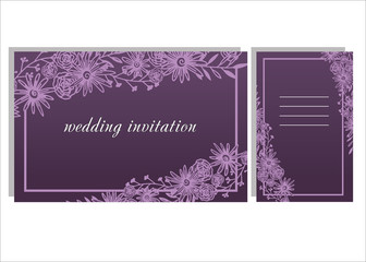 Vector background. Violet wedding invitation card.